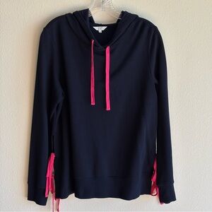 NWT Crown & Ivy Women's Navy Hoodie with Pink Ties Size Large